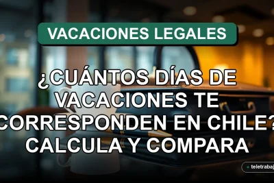 Calculadora de días de vacaciones legales en Chile sobre fondo de oficina corporativa con objetos de lujo.