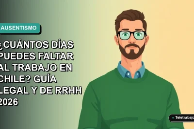 Ilustración vectorial plana de un trabajador masculino con suéter verde, sobre un fondo degradado azul y verde, representando las normas laborales chilenas sobre faltas al trabajo.