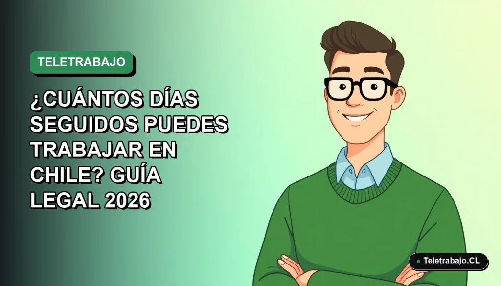 Ilustración vectorial plana de un trabajador remoto masculino con suéter verde, sobre un fondo degradado suave. Representa las leyes de jornada laboral en Chile.