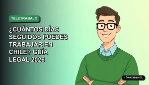 Ilustración vectorial plana de un trabajador remoto masculino con suéter verde, sobre un fondo degradado suave. Representa las leyes de jornada laboral en Chile.