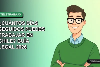 Ilustración vectorial plana de un trabajador remoto masculino con suéter verde, sobre un fondo degradado suave. Representa las leyes de jornada laboral en Chile.