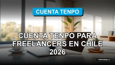 Cuenta bancaria digital Tenpo para trabajadores freelance en Chile 2026, en un home office moderno y luminoso.