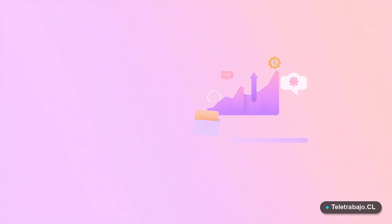 Elementos de interfaz de usuario abstractos y coloridos, como gráficos y engranajes flotantes, sobre fondo degradado lila. Representación visual de datos e innovación tecnológica.