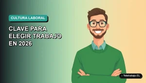 Ilustración plana vectorial de un trabajador remoto masculino con suéter verde, sonriendo, sobre un fondo degradado de color aguamarina. Espacio negativo a la izquierda.