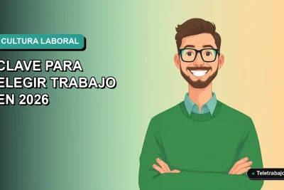 Ilustración plana vectorial de un trabajador remoto masculino con suéter verde, sonriendo, sobre un fondo degradado de color aguamarina. Espacio negativo a la izquierda.