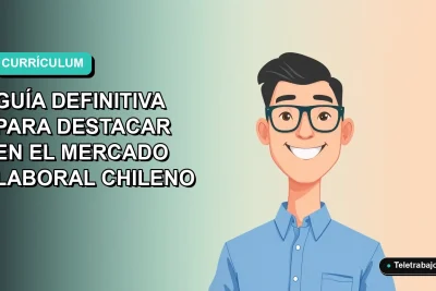 Ilustración plana corporativa de un hombre joven profesional sonriente, con camisa azul y anteojos, sobre fondo degradado azul verdoso. Representa la guía para destacar en el mercado laboral chileno.