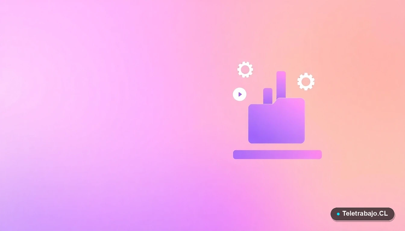 Composición abstracta de interfaz de usuario con gráficos y iconos flotantes, en estilo de ilustración plana, sobre fondo degradado lila y durazno.