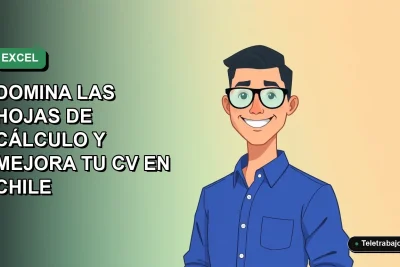 Ilustración vectorial plana de un trabajador masculino sonriente con camisa azul y anteojos, sobre fondo degradado verde agua. Curso de Excel gratis con certificado 2026 en Chile.