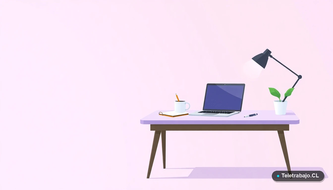 Escritorio moderno minimalista con laptop, cuaderno, planta y taza de café, concepto de estudio y preparación para cursos de capacitación profesional.