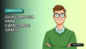Ilustración vectorial plana de un trabajador masculino con suéter verde, sonriendo, sobre un fondo degradado azul verdoso. Representa cursos SENCE de oficios técnicos.