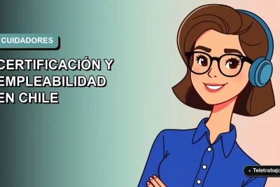 Ilustración plana vectorial de una mujer profesional con blusa azul y lentes, sonriendo, sobre un fondo degradado suave. Representa el curso gratuito de capacitación SENCE para cuidadores de personas con Alzheimer en Chile.