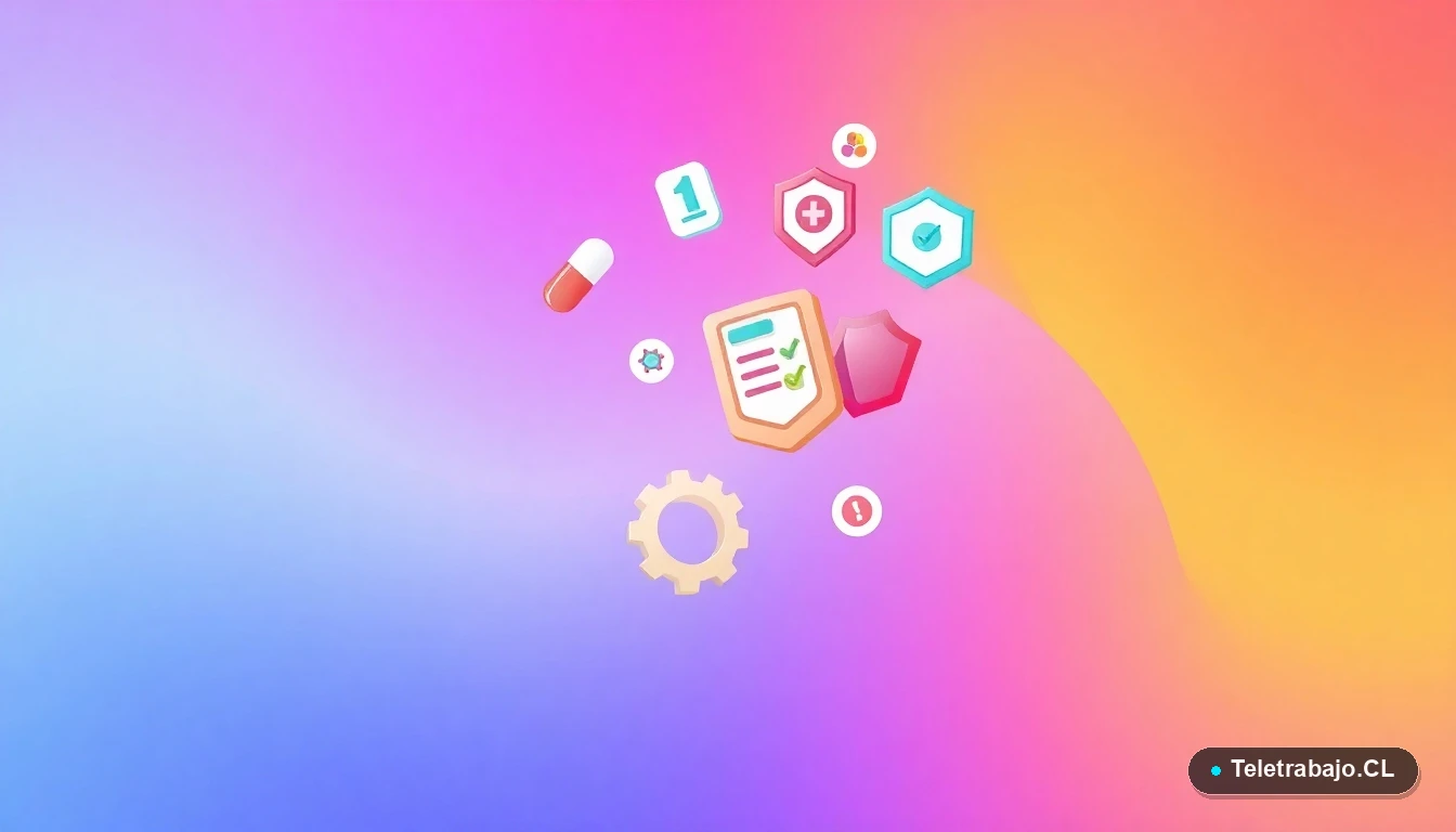 Composición abstracta de iconos médicos y elementos de seguridad en estilo vectorial plano, representando la administración segura de medicamentos para curso de capacitación.