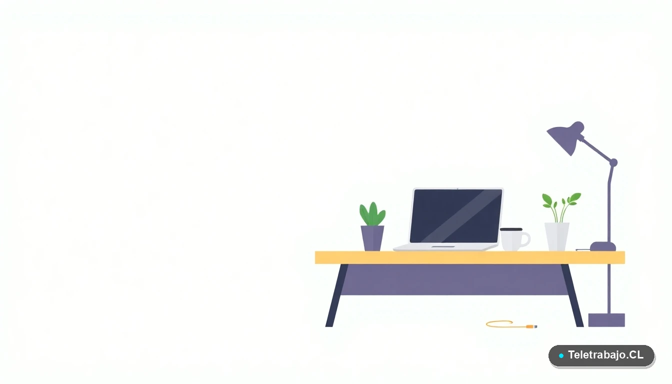 Escritorio moderno minimalista con laptop, cuaderno, planta y taza de café en estilo ilustración vectorial plana, sobre fondo degradado verde menta. Representa el espacio de estudio para el curso de francés.