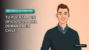 Ilustración vectorial plana de un hombre trabajador remoto, estilo Corporate Memphis, mirando con confianza. Fondo con degradado suave de color teal. Curso SENCE de mecánica automotriz.