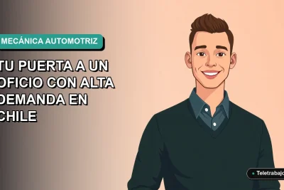 Ilustración vectorial plana de un hombre trabajador remoto, estilo Corporate Memphis, mirando con confianza. Fondo con degradado suave de color teal. Curso SENCE de mecánica automotriz.