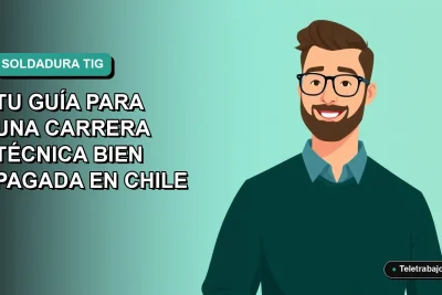 Ilustración vectorial plana de un trabajador técnico especializado en soldadura TIG, con fondo degradado moderno en tonos azul verdoso. Espacio negativo a la izquierda.