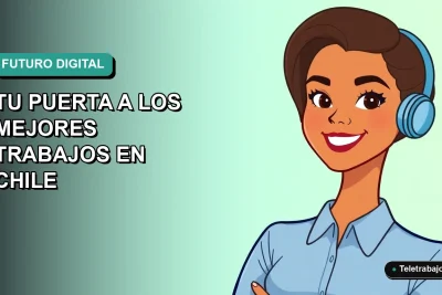 Ilustración vectorial plana de una mujer profesional chilena sonriente, con blusa azul, mirando confiada hacia el futuro laboral. Fondo con gradiente suave de color verde azulado.