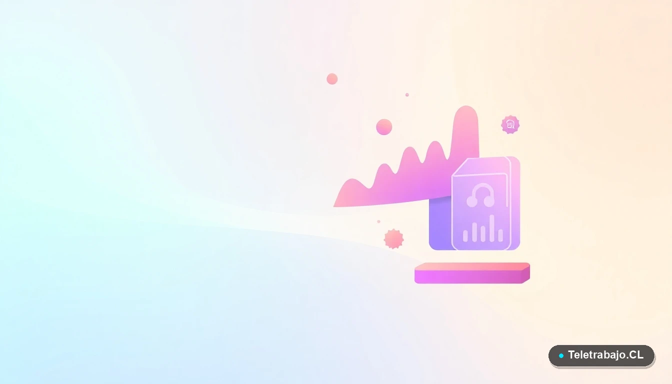 Ilustración de interfaz de usuario abstracta con gráficos y iconos flotantes, sobre fondo degradado verde menta, representando habilidades digitales.