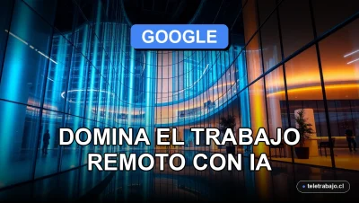 Portada del curso Google 2026 sobre trabajo remoto e inteligencia artificial en una oficina futurista.