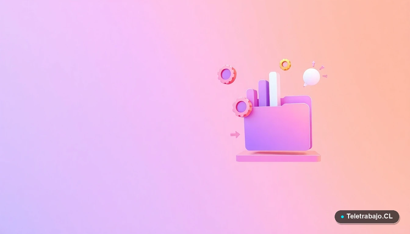 Composición abstracta de elementos de interfaz de usuario tecnológica, con gráficos y engranajes flotantes en colores lavanda y durazno, sobre un fondo degradado. Representa habilidades digitales y oportunidades de empleo.