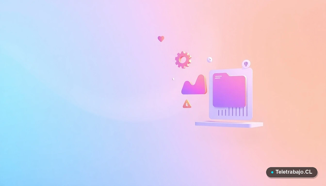 Ilustración abstracta de interfaz tecnológica con gráficos y iconos flotantes sobre un fondo degradado de menta.