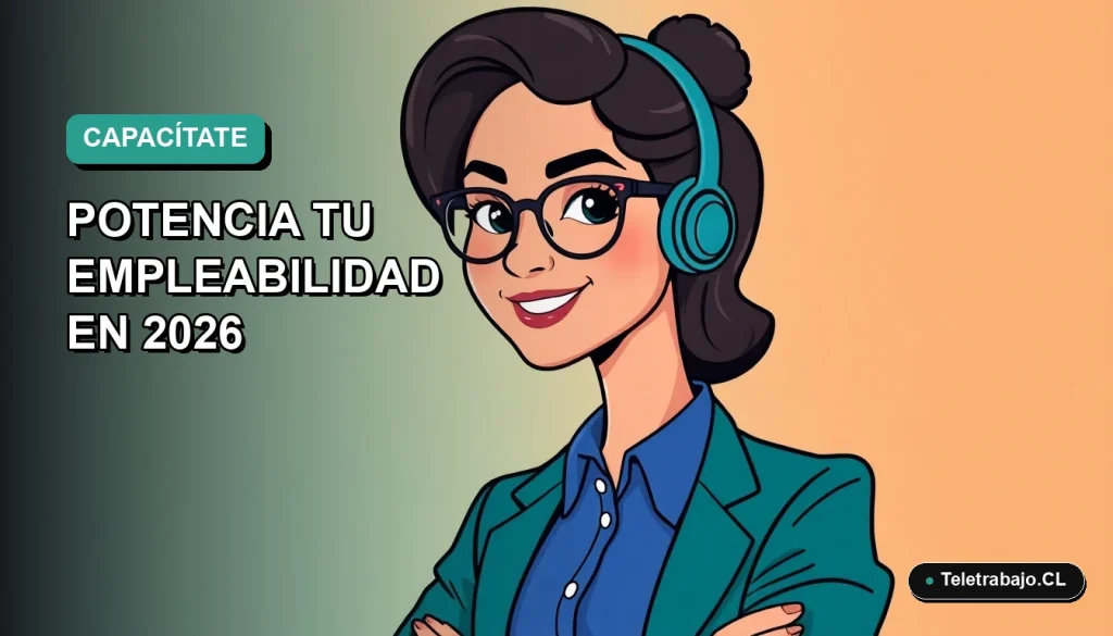 Ilustración plana vectorial de una mujer profesional con blusa azul y lentes, sonriendo, sobre fondo degradado verde azulado. Espacio negativo a la izquierda.
