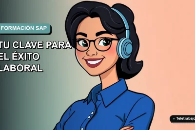 Ilustración plana vectorial de una mujer profesional de tecnología con blusa azul, sonriendo, sobre fondo degradado suave. Representa éxito laboral con certificaciones SAP.