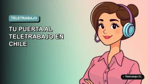 Ilustración vectorial plana de una mujer profesional trabajando de forma remota desde su casa, con un fondo de gradiente suave en tonos teal. Representa los cursos SENCE de programación web 2026 en Chile.
