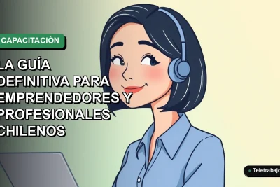 Ilustración vectorial plana de una profesional chilena sonriente, con blusa azul y corte bob, sobre fondo degradado verde agua. Representa cursos de capacitación gratuitos para emprendedores.