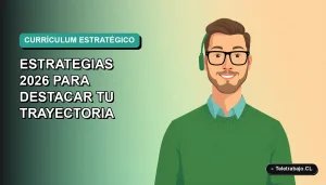 Ilustración vectorial plana de un trabajador remoto masculino con suéter verde, sobre un fondo degradado azul verdoso. Espacio negativo a la izquierda.