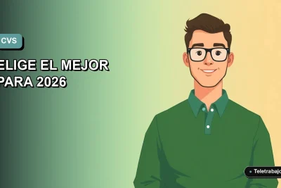 Ilustración plana vectorial de un trabajador remoto masculino de estilo Corporativo Memphis, con suéter verde, sobre un fondo degradado suave. Espacio negativo a la izquierda.
