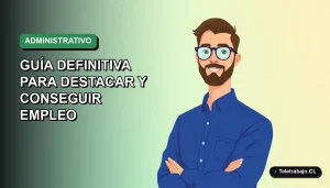 Ilustración vectorial plana de un trabajador administrativo masculino con camisa azul y lentes, sobre un fondo degradado verde suave, para una guía de currículum en Chile.