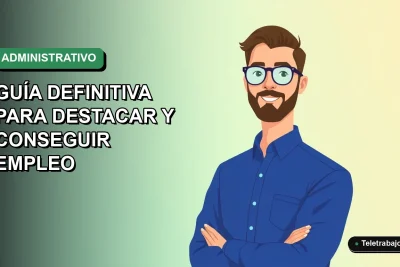 Ilustración vectorial plana de un trabajador administrativo masculino con camisa azul y lentes, sobre un fondo degradado verde suave, para una guía de currículum en Chile.