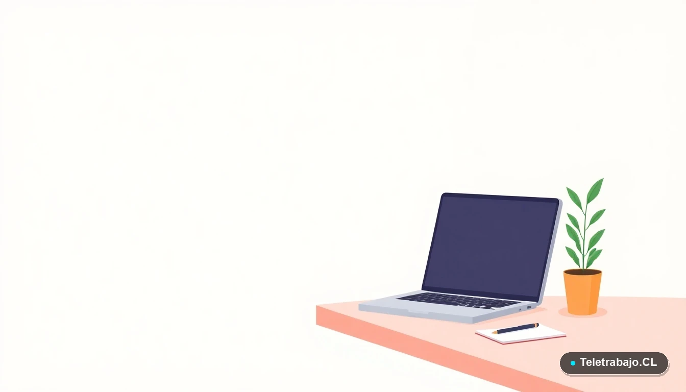 Escritorio moderno minimalista con laptop y elementos de oficina en estilo ilustración vectorial, fondo degradado color menta, concepto de espacio de trabajo administrativo eficiente.