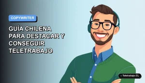 Ilustración plana de un hombre con camisa azul y suéter verde, sonriendo, sobre un fondo degradado azul. Representa al redactor publicitario chileno moderno.