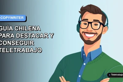 Ilustración plana de un hombre con camisa azul y suéter verde, sonriendo, sobre un fondo degradado azul. Representa al redactor publicitario chileno moderno.
