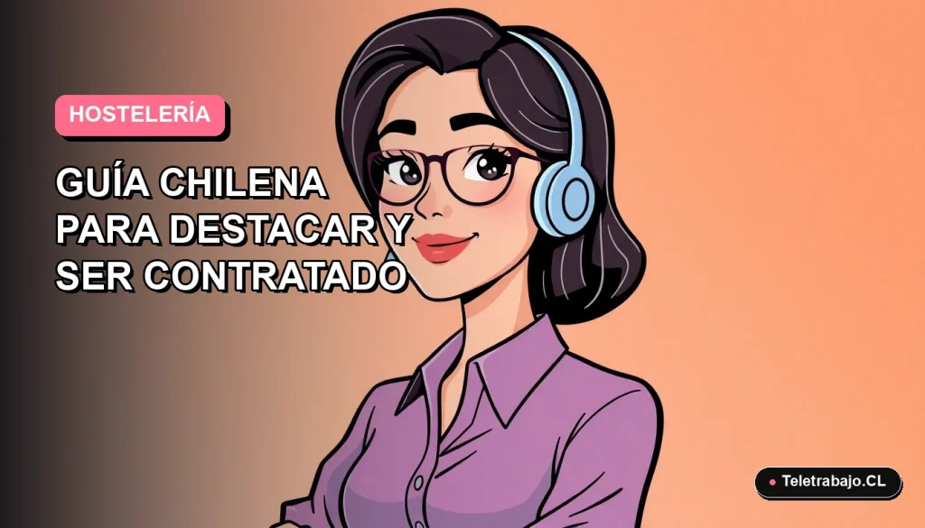 Ilustración vectorial plana de un currículum vitae perfecto para el sector hotelero y gastronómico en Chile, con diseño moderno y profesional.