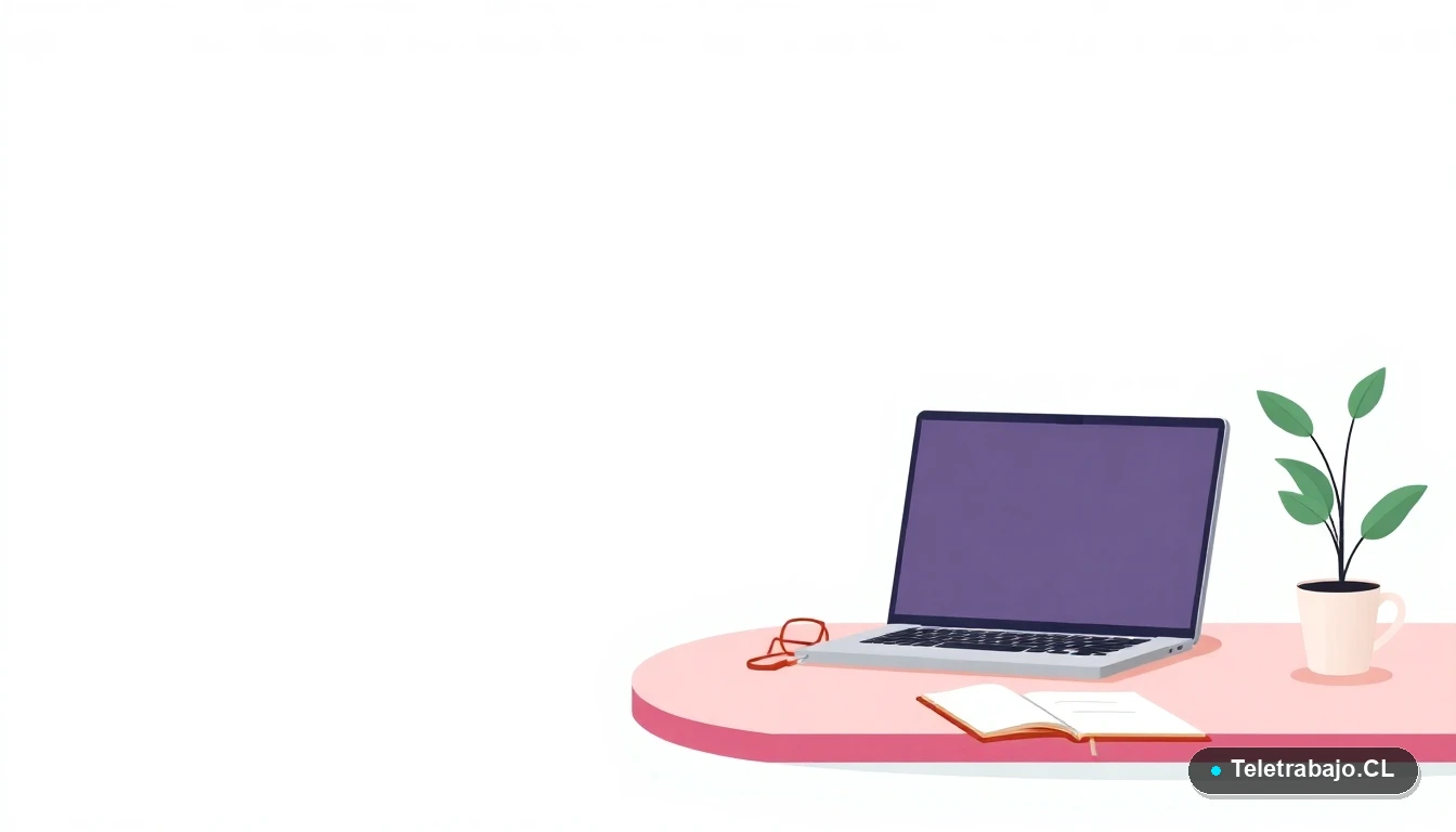 Escritorio moderno minimalista con laptop y elementos de trabajo, ilustración plana para artículo sobre currículums profesionales.