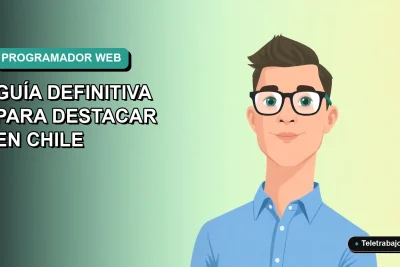 Ilustración vectorial plana de un hombre programador chileno con camisa azul, en un fondo degradado verde azulado, para destacar tu currículum tech.