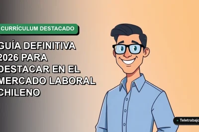 Ilustración plana de un trabajador chileno sonriente con camisa azul, sobre un fondo degradado verde, representando un currículum exitoso.