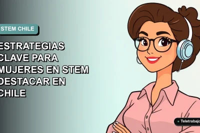 Ilustración plana vectorial de una mujer profesional chilena en tecnología, con peinado moderno y blusa, sobre fondo degradado azul verdoso.