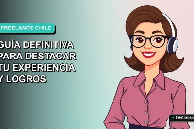 Ilustración plana vectorial de mujer profesional freelance trabajando en Chile con fondo degradado moderno.