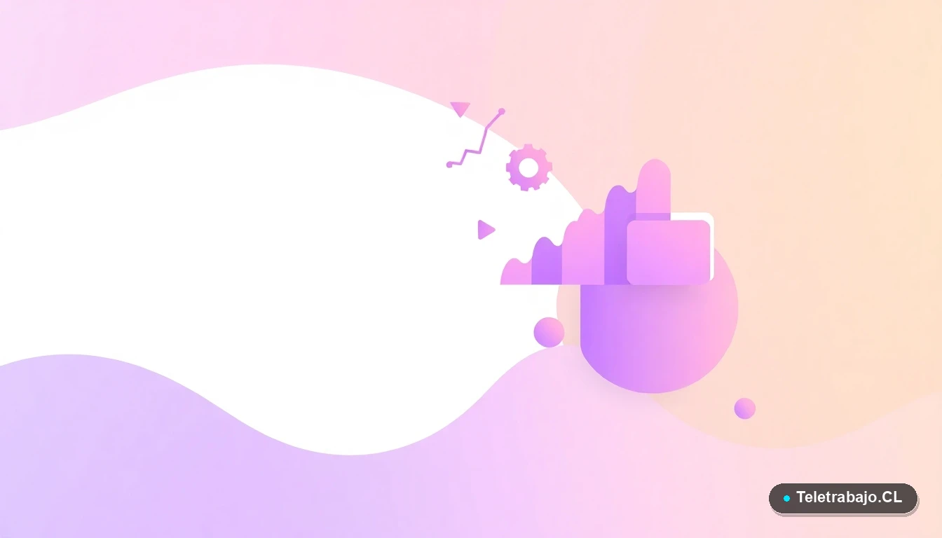 Composición abstracta de interfaz de usuario con gráficos, engranajes y carpetas flotantes en colores lavanda y durazno, sobre fondo degradado, representando habilidades técnicas para ecommerce.