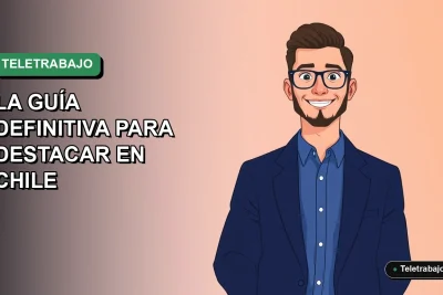 Ilustración plana vectorial de un trabajador remoto chileno sonriente, con camisa azul y chaqueta, sobre fondo degradado verde. Espacio negativo a la izquierda.