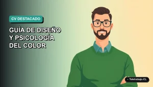 Ilustración plana vectorial de un trabajador masculino de tecnología con suéter verde, sobre un fondo degradado azul verdoso. Espacio negativo a la izquierda.