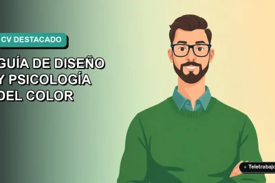 Ilustración plana vectorial de un trabajador masculino de tecnología con suéter verde, sobre un fondo degradado azul verdoso. Espacio negativo a la izquierda.
