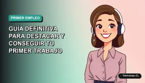 Joven profesional chilena sonriente, ilustración vectorial plana estilo Corporate Memphis, con fondo degradado azul verdoso, para guía de primer currículum.
