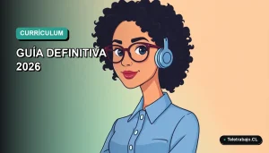 Ilustración plana vectorial de una mujer joven profesional con blusa azul y lentes, sobre fondo gradiente verde azulado, para guía de currículum sin experiencia.