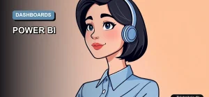 Ilustración vectorial plana de un profesional chileno analizando datos en un dashboard moderno de Power BI y Excel, con fondo degradado azul.