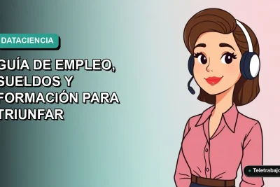 Ilustración vectorial plana de una mujer profesional chilena trabajando en data science de forma remota, con fondo degradado azul verdoso.